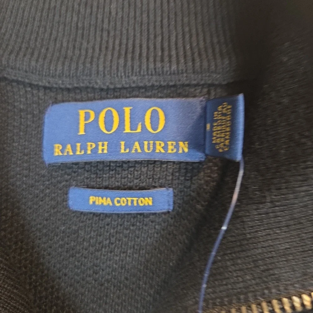 NWT Polo Ralph Lauren Mens Med Black  1/4 Zip Pima Cotton Waffle Knit  Sweater